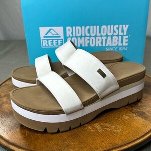 Reef Sandals Womens 9 Banded Horizon 2.5 Cloud White Platform Slide Slip On